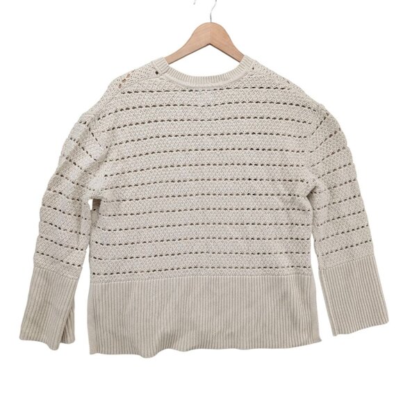 GAP Crochet Split Hem Sweater Womens Oatmeal Beige Cotton Pullover Size PS - Picture 2 of 8